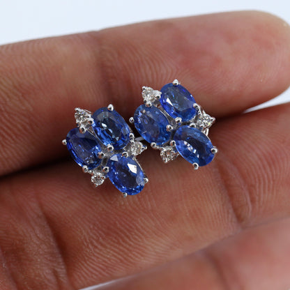 White Studded Blue Sapphire Earring 18K Gold