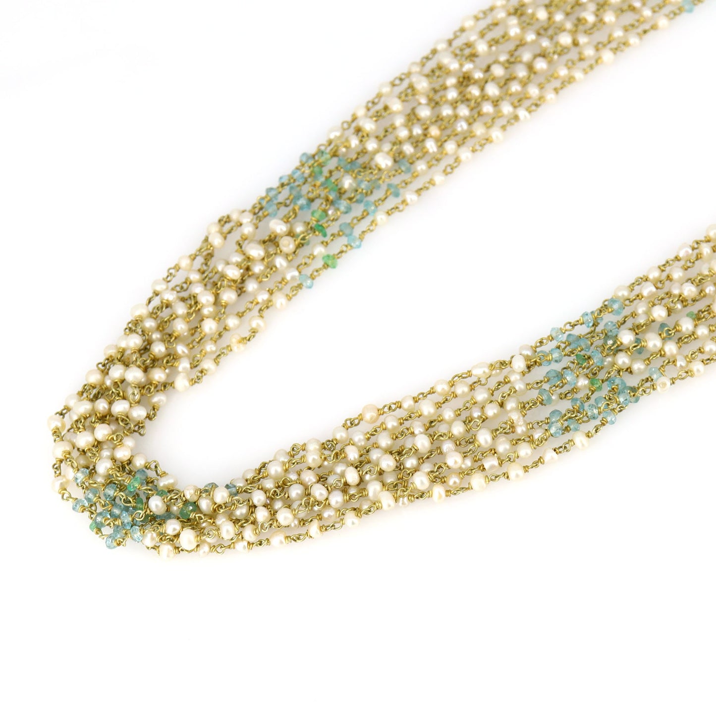 Fresh Water Pearl Aquamarine Necklace 18K Gold