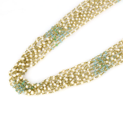 Fresh Water Pearl Aquamarine Necklace 18K Gold