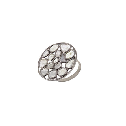 Rose Cut Polki Pave Jewelry Ring Silver