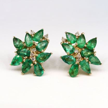 Yellow Women Studs / Emerald Earring 14K Gold