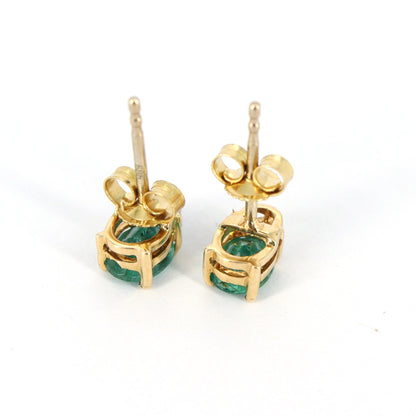 Yellow Studs Oval Cut Emerald & Earring 14K Gold