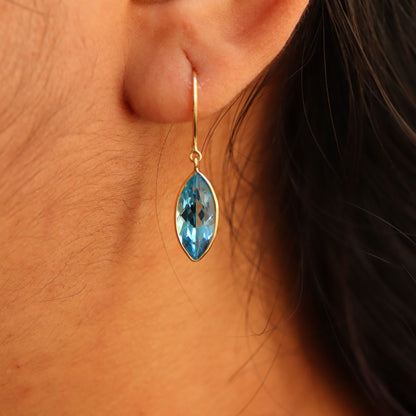 Yellow Handmade Blue Topaz Earring 18K Gold