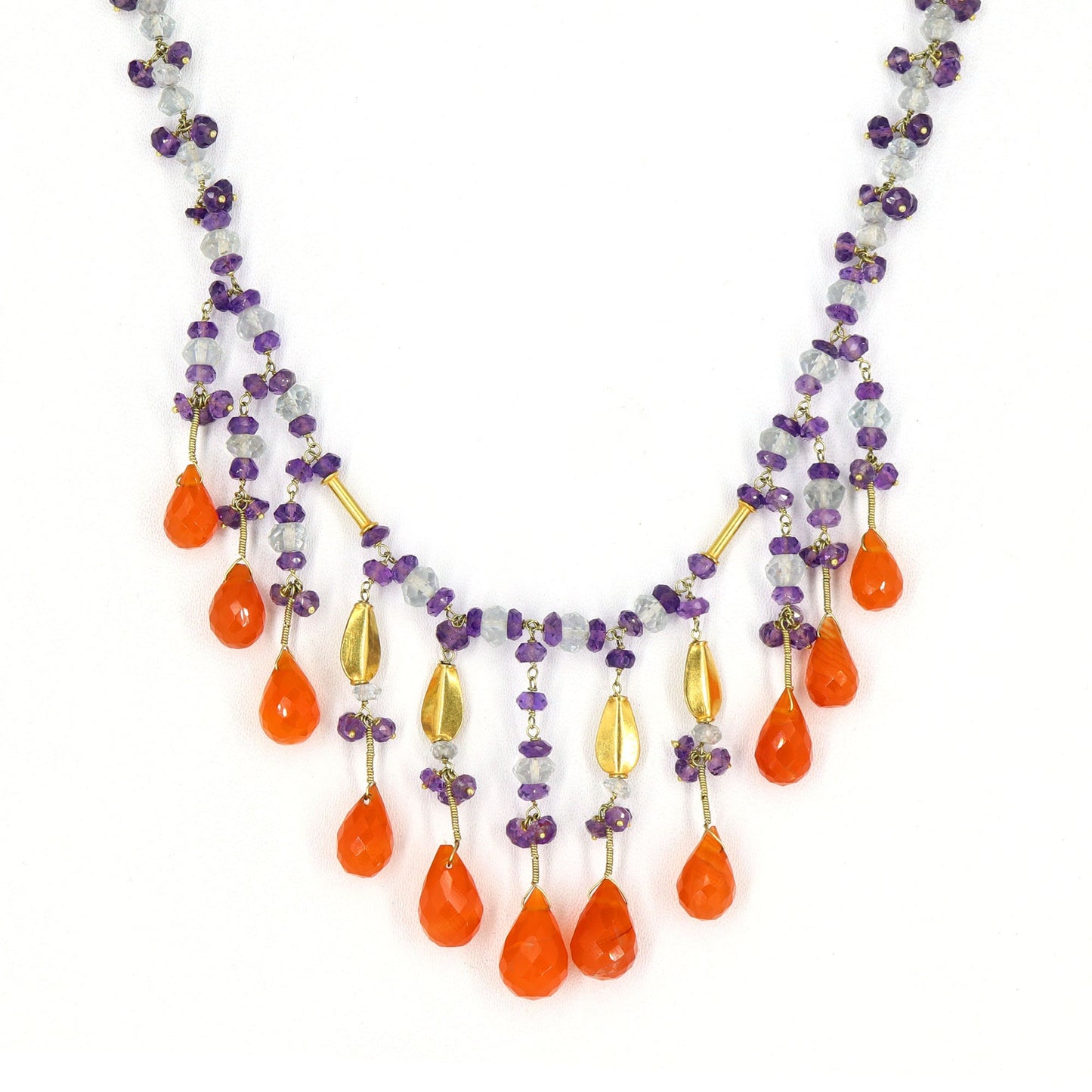 Mid Century Modern" Yellow Strand Beaded Necklace 18K Gold