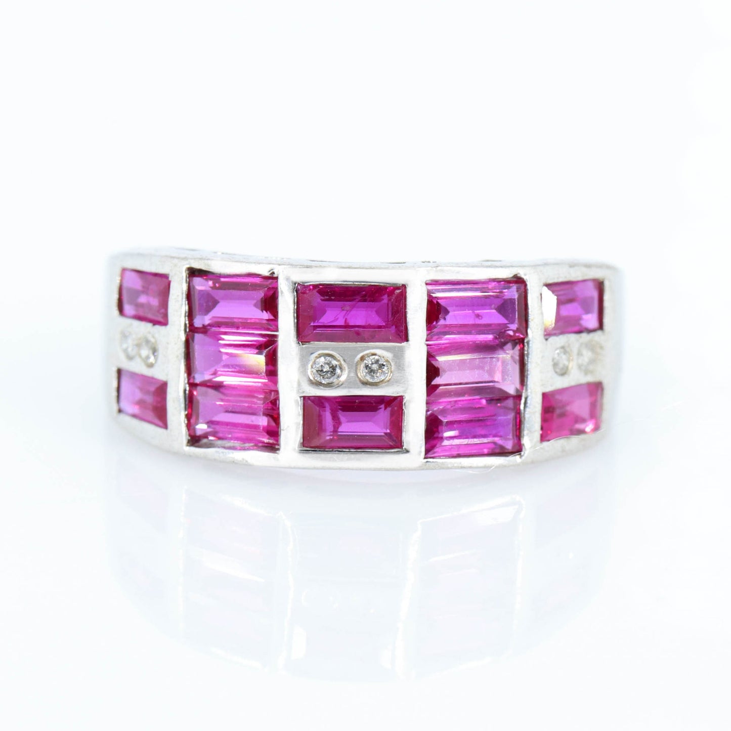 Baguette Cut Ruby Gemstone Ring Silver