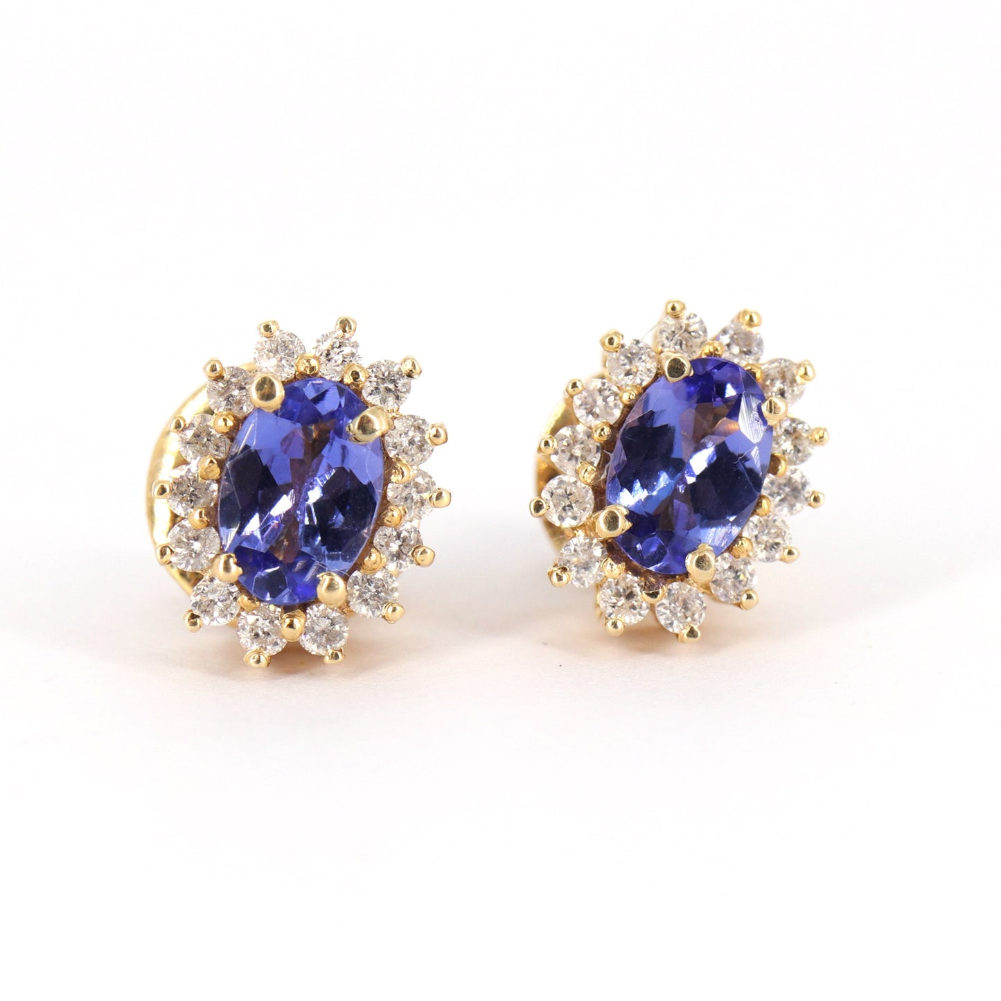Cluster Studs Yellow Studded Tanzanite Earring 14K Gold