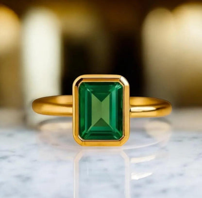 Brilliant Emerald Engagement Ring 14K Gold
