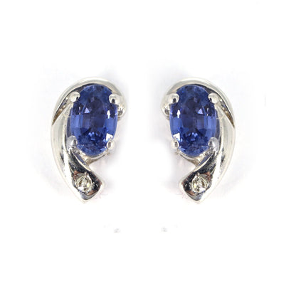 9Mm Tiny White Blue Sapphire Earring 14K Gold