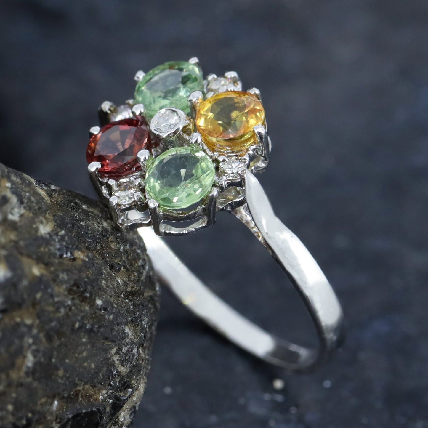 Round Cut Multi Sapphire & Ring Silver