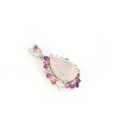 White Rose Quartz Multi Color Tourmaline Pendant 18K Gold