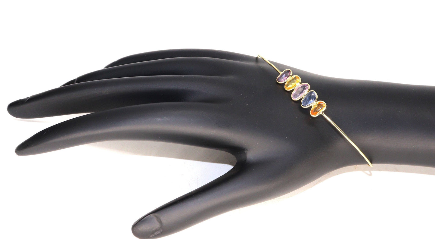 Beautiful Flexible Bangle Multi Sapphire Fine Jewelery Open Cuff Bangle Anniversary Multi Sapphire Rose Cut 18K Gold