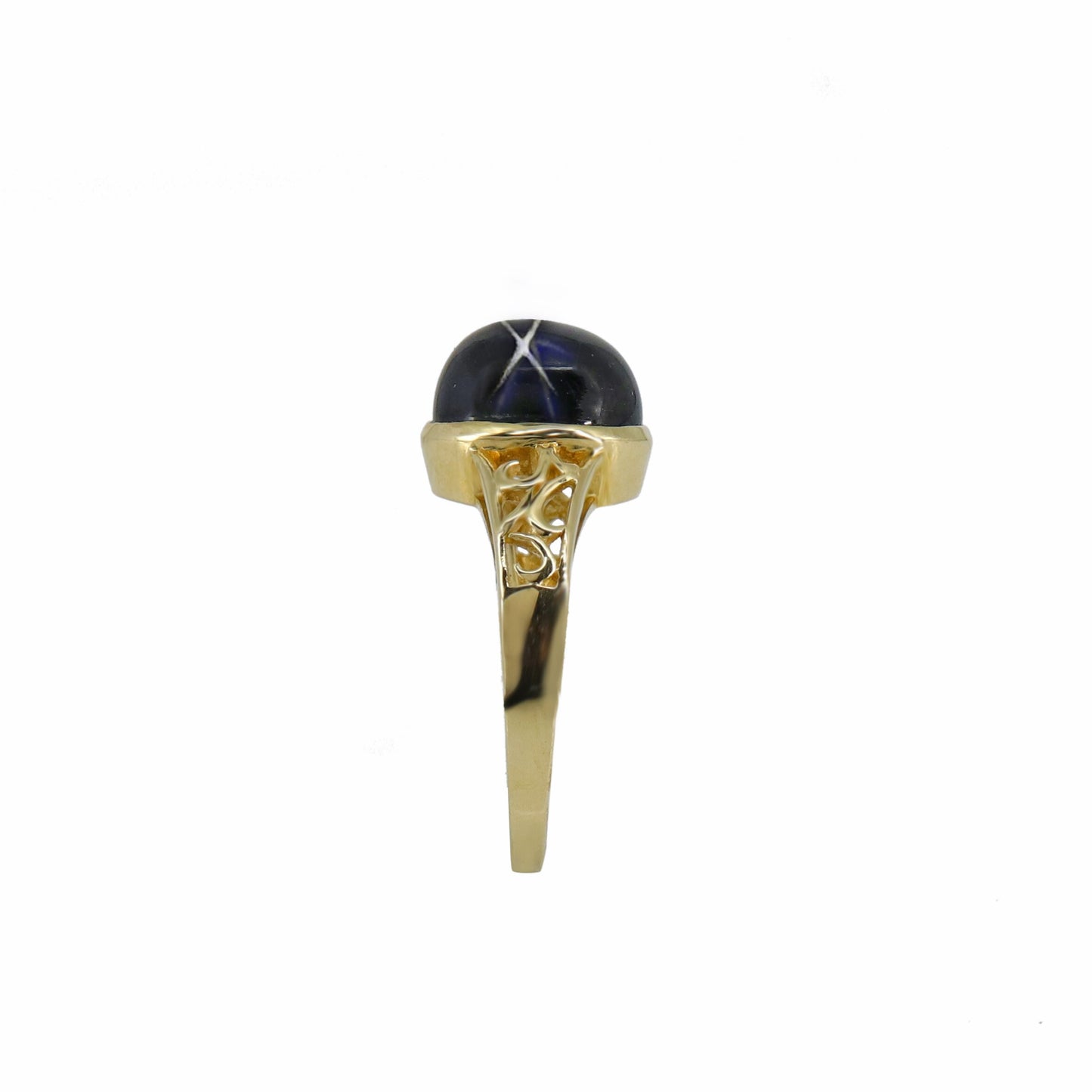Exquisite Vintage New Yellow Filigree Black Star Ring 14K Gold