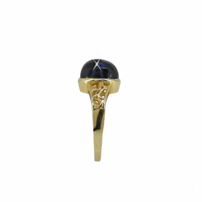 Exquisite Vintage New Yellow Filigree Black Star Ring 14K Gold
