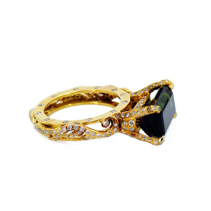 One The Most Unique Emerald Cut Tourmaline Ring 18K Gold