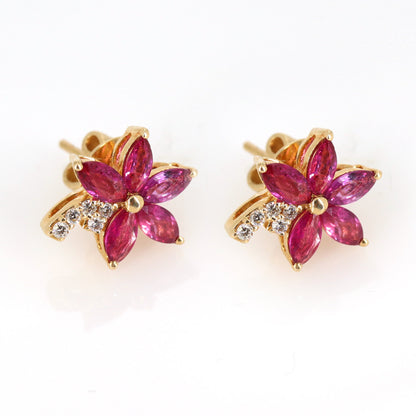Flower Design Ruby/Blue Sapphire Earring 14K Gold