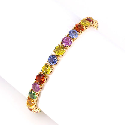 Rainbow Sapphire Prong Tennis Bracelet 14K Gold