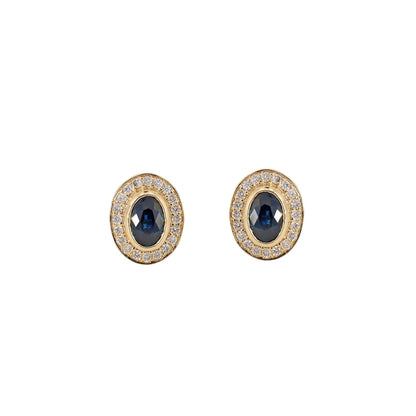 Yellow Studs Blue Sapphire Bezel Setting Fine Sapphire Earring 14K Gold