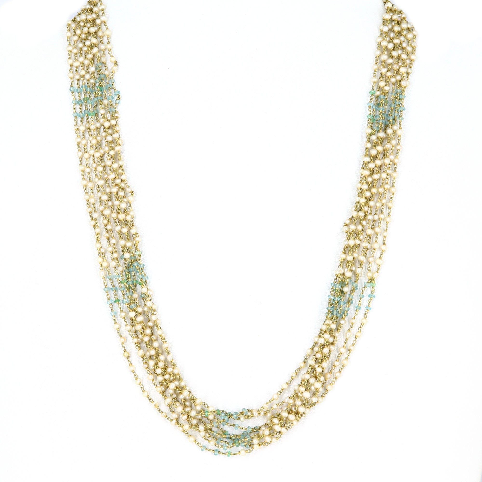 Fresh Water Pearl Aquamarine Necklace 18K Gold