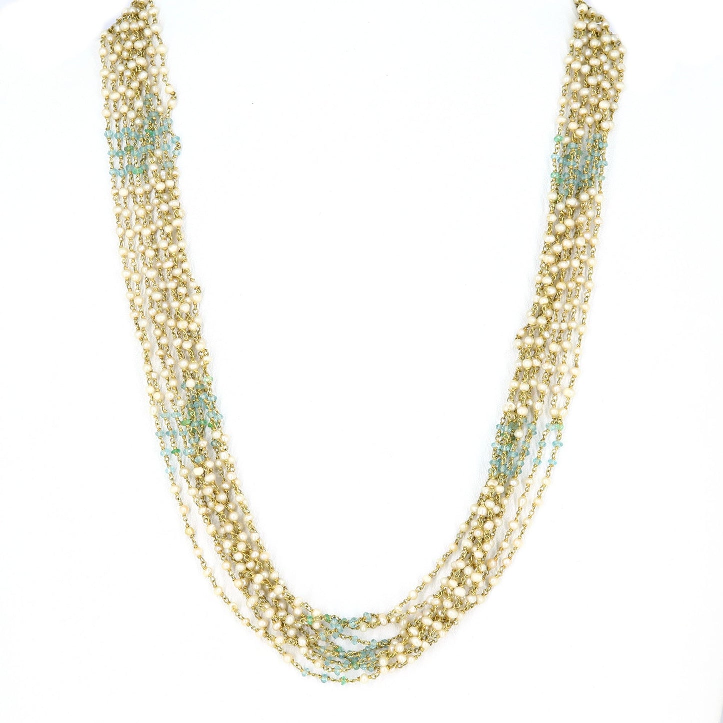 Fresh Water Pearl Aquamarine Necklace 18K Gold