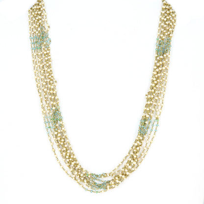 Fresh Water Pearl Aquamarine Necklace 18K Gold