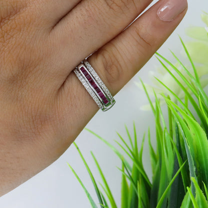 Magical Band Band Half Eternity Band Ruby Blue Sapphire Emerald Stone Ring Silver