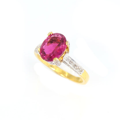 Nice Dark Pink Tourmaline Yellow Ring 18K Gold