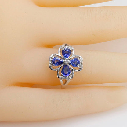 White Flower Design Sapphire Ring 18K Gold