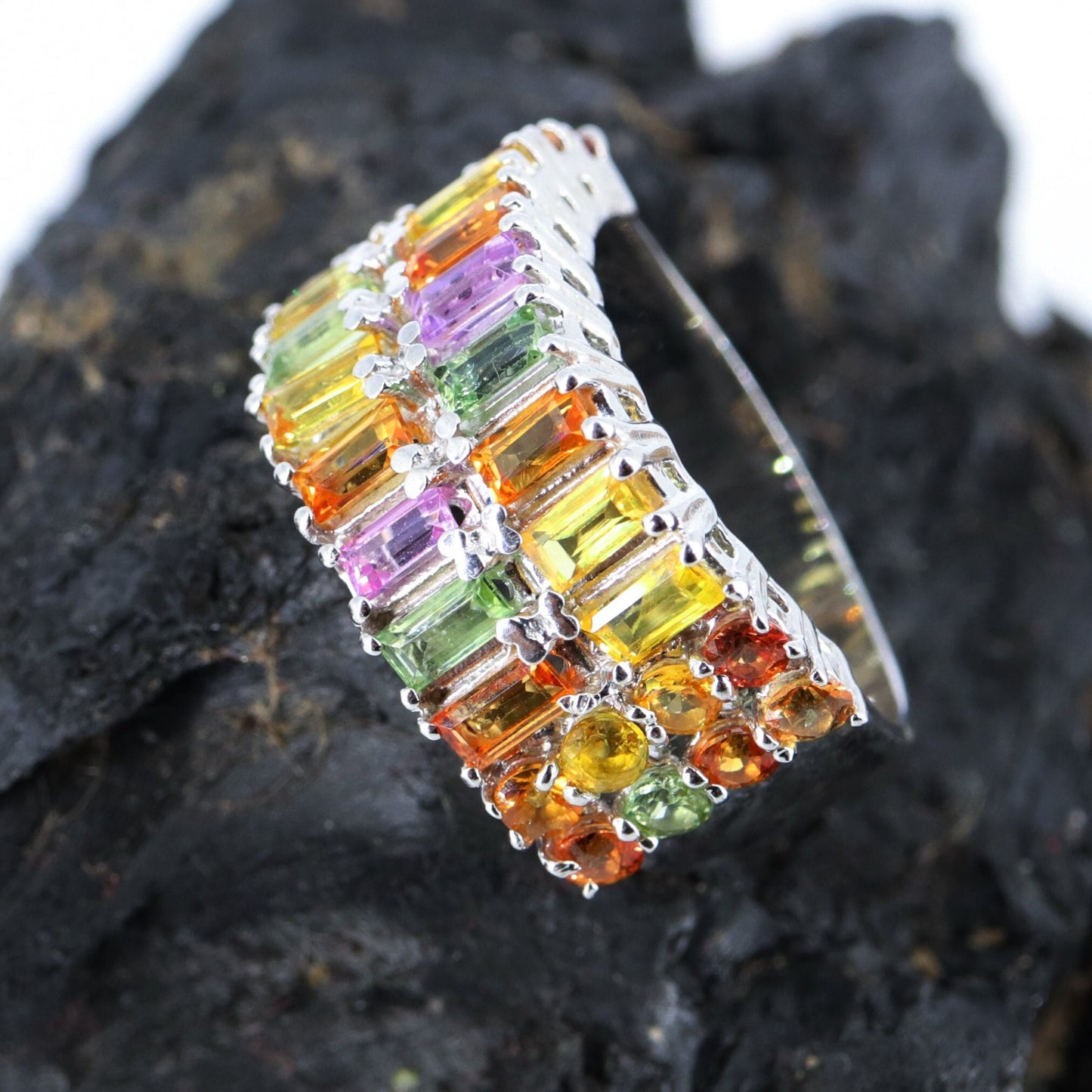 Rainbow Multi Sapphire & Ring Silver