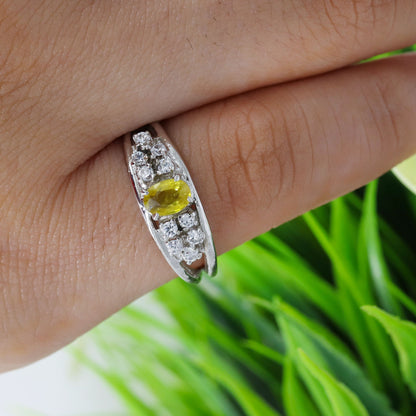 Classic Yellow Orange Sapphire Cubic Zirconia Ring Silver
