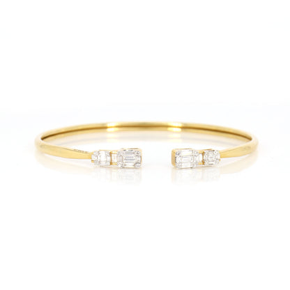 Yellow Open Cuff Illusion Bezel Stackable Bangle Cuff Bracelet 18K Gold