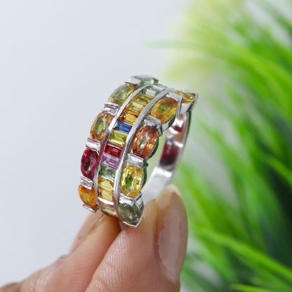 Rainbow Multi Sapphire Ring Silver