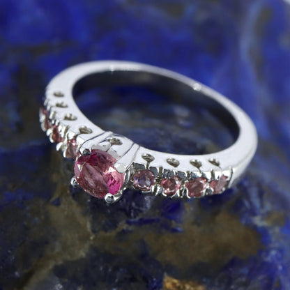 Solitaire Pink Tourmaline Ring Silver