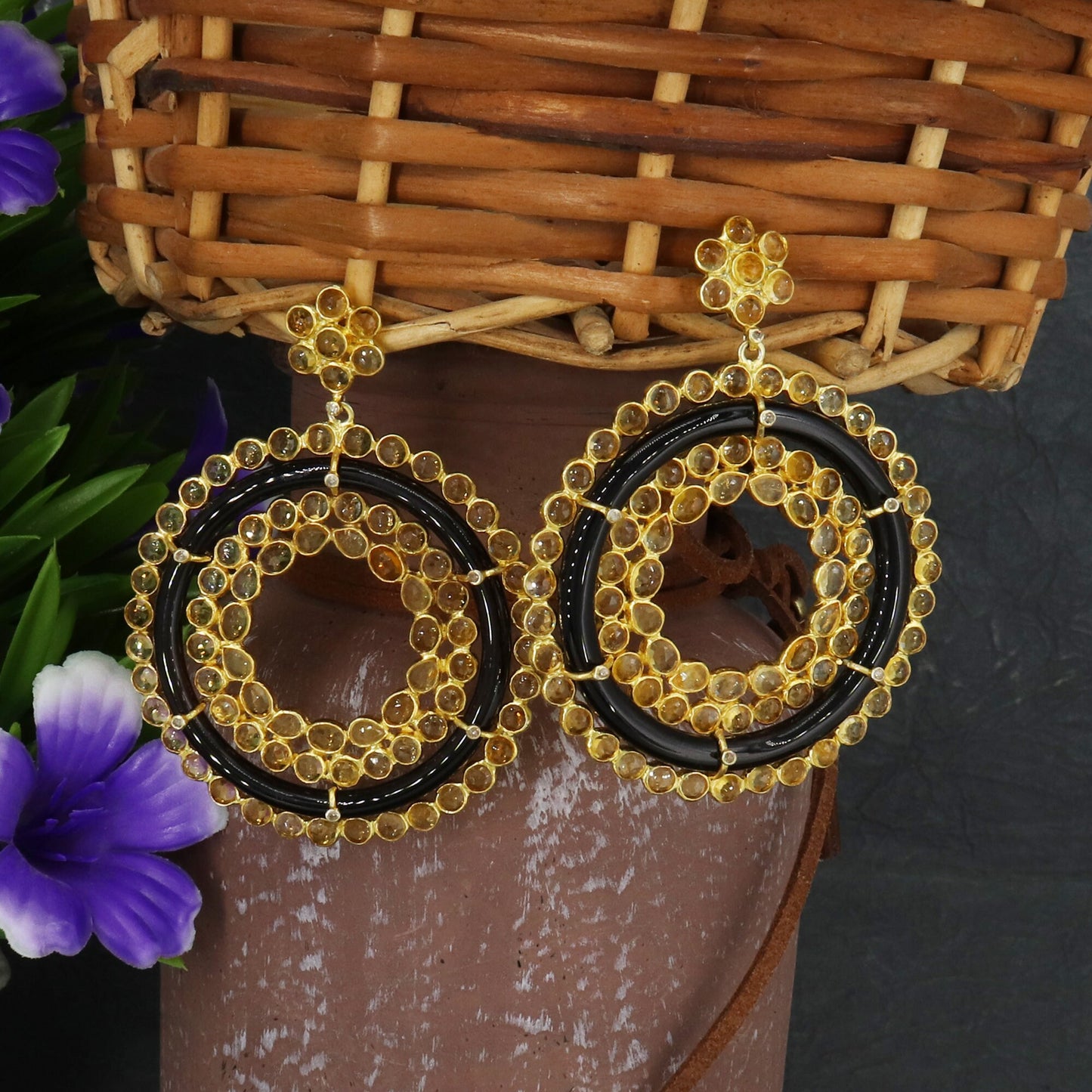 Elegant Vintage Black Onyx Citrine Victorian Style Earring