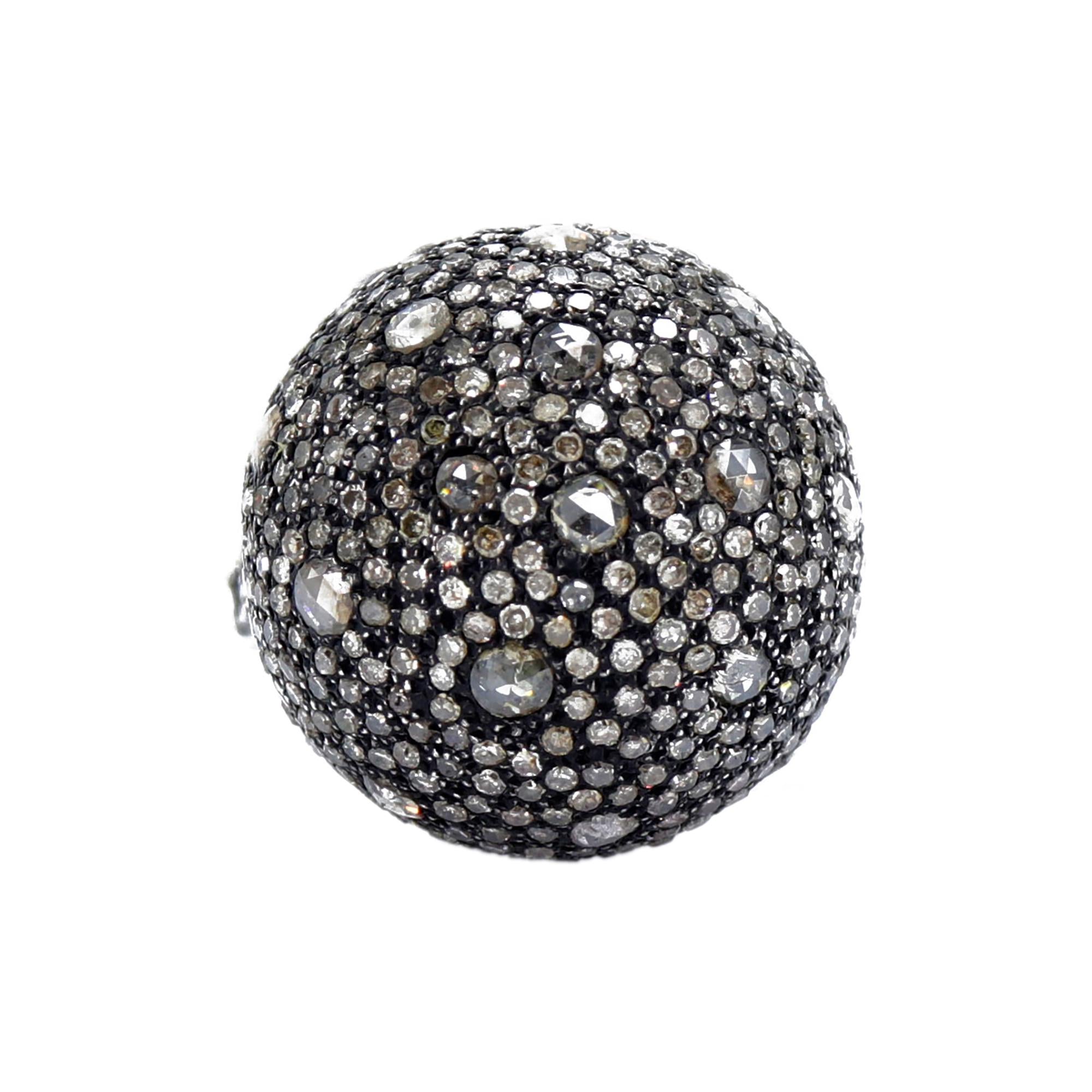 Vintage Glamour Sterling Ball Shape Round Ring Silver