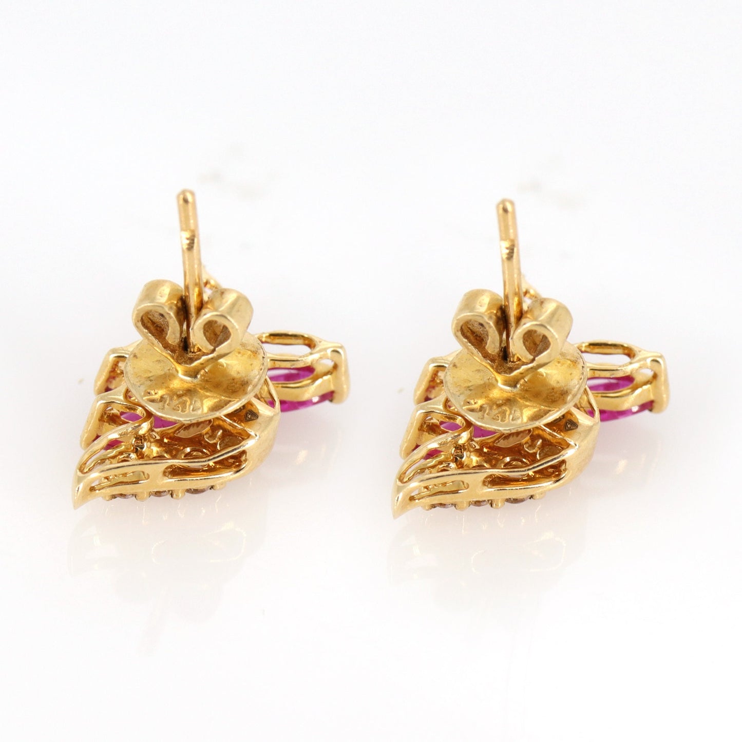Flower Design Ruby Earring 14K Gold