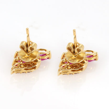 Flower Design Ruby Earring 14K Gold