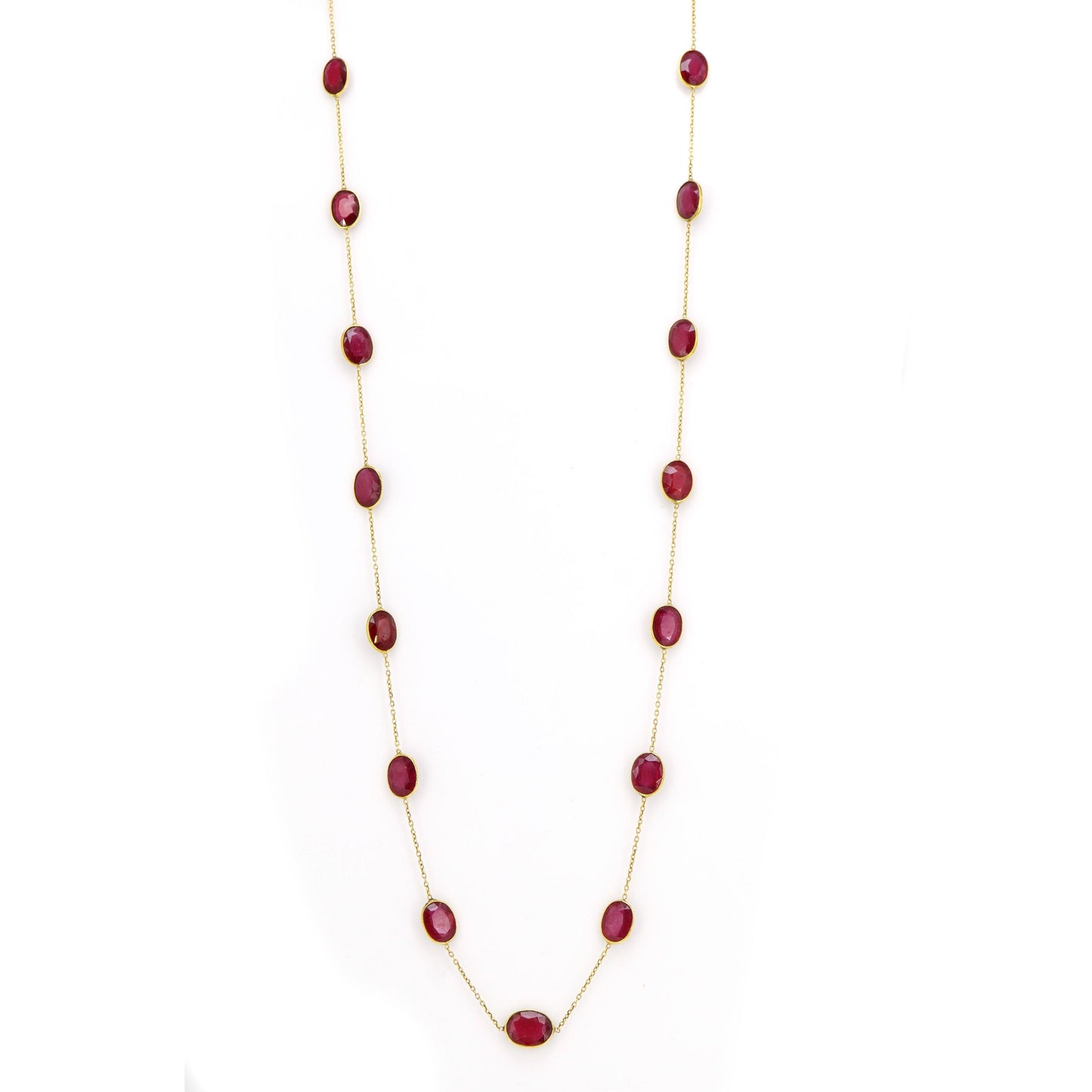 Yellow Red Ruby Necklace 14K Gold