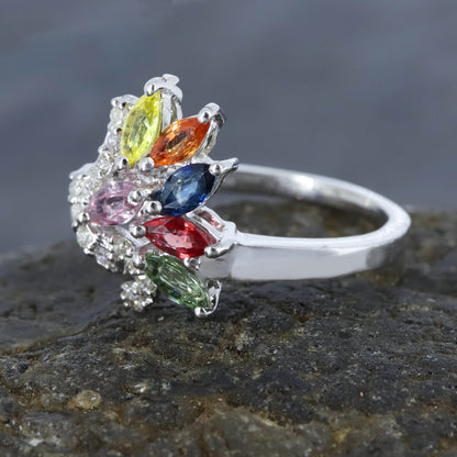 Multi Sapphire Ring Silver