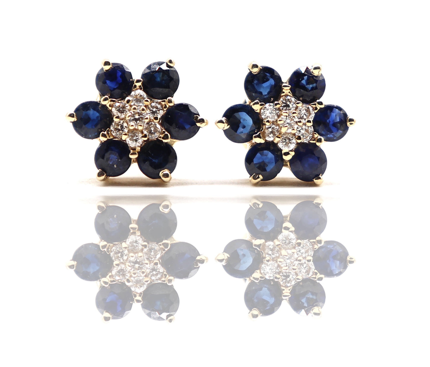 Genuine Blue Sapphire Stud Earring 14K Gold