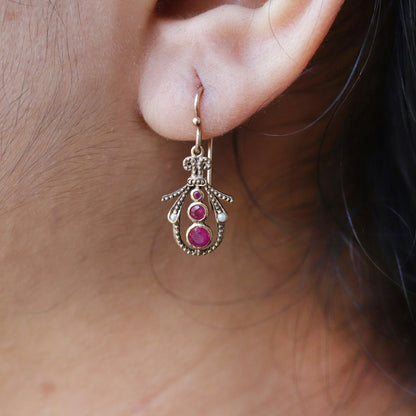 Pearl Red Ruby Earring Gold