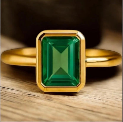 Brilliant Emerald Engagement Ring 14K Gold