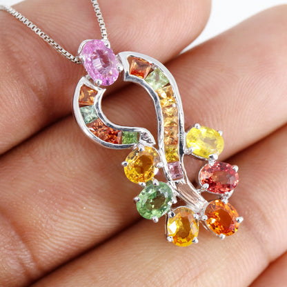 Multi Sapphire 925 Sterling Pendant Gold