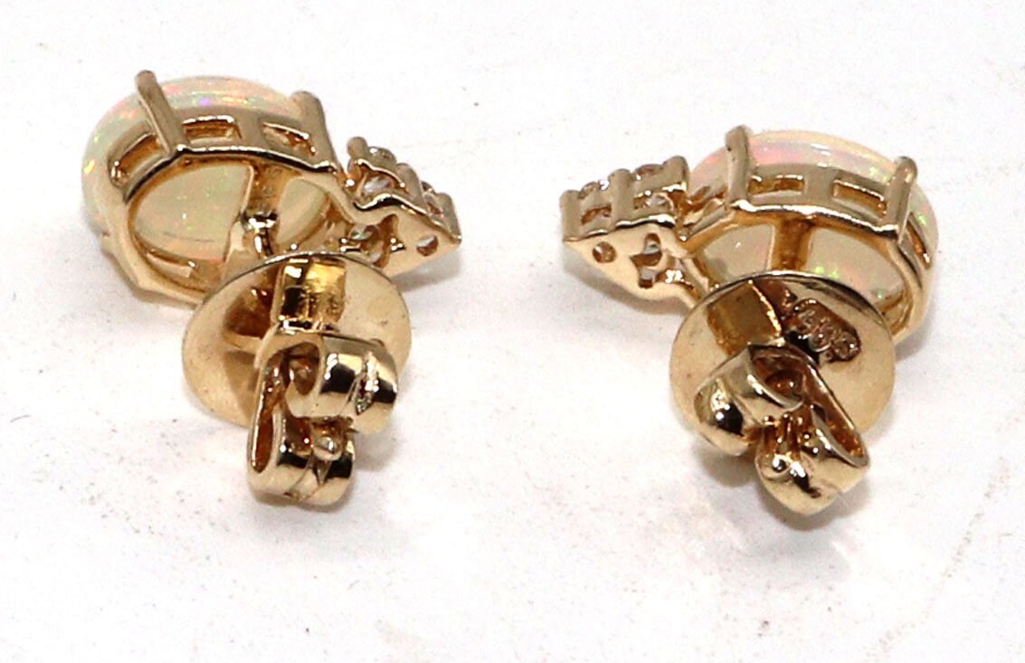 Handmade Opal Anddiamond Earring 14K Gold