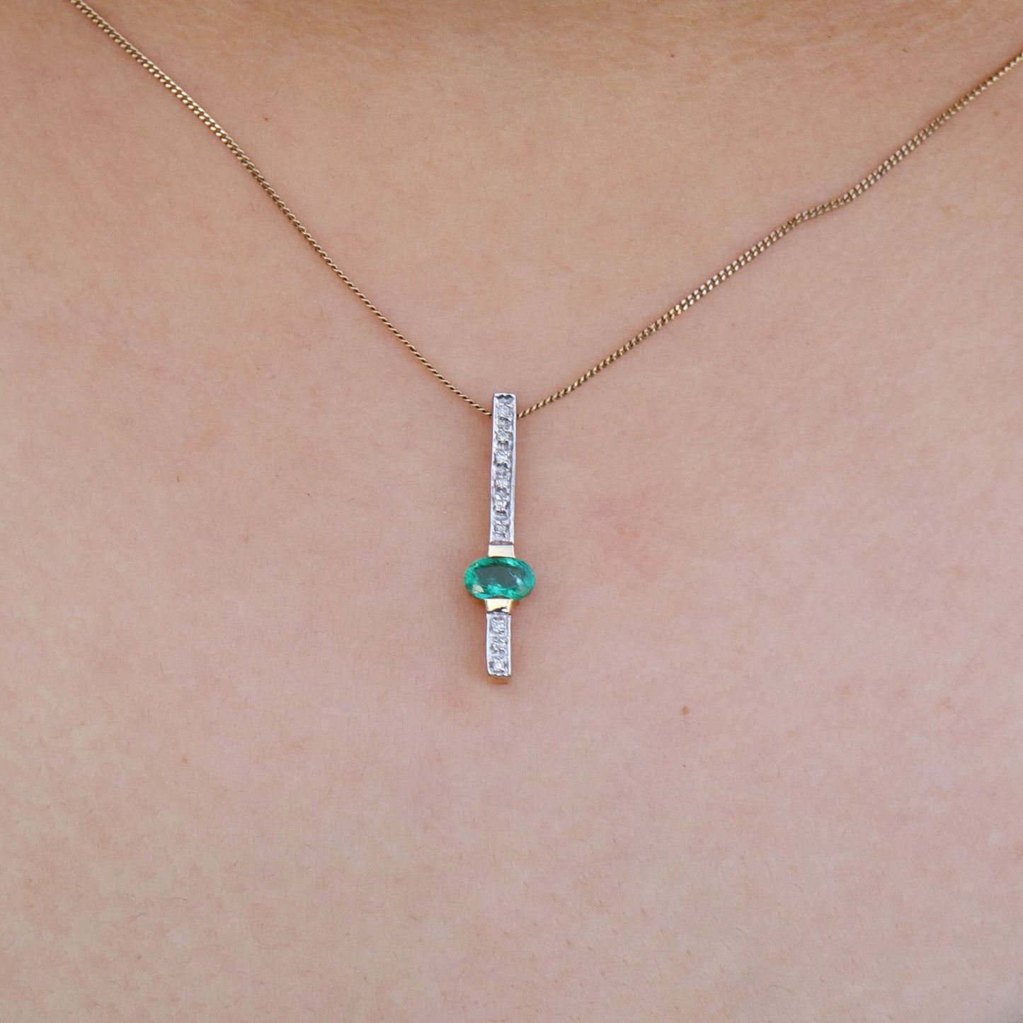 Straight Style Yellow Emerald Pendant 14K Gold