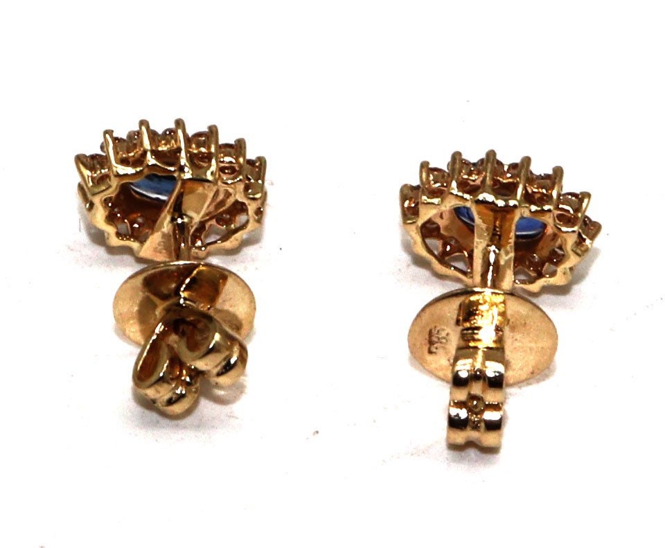 Yellow Blue Sapphire Studs Earring 14K Gold