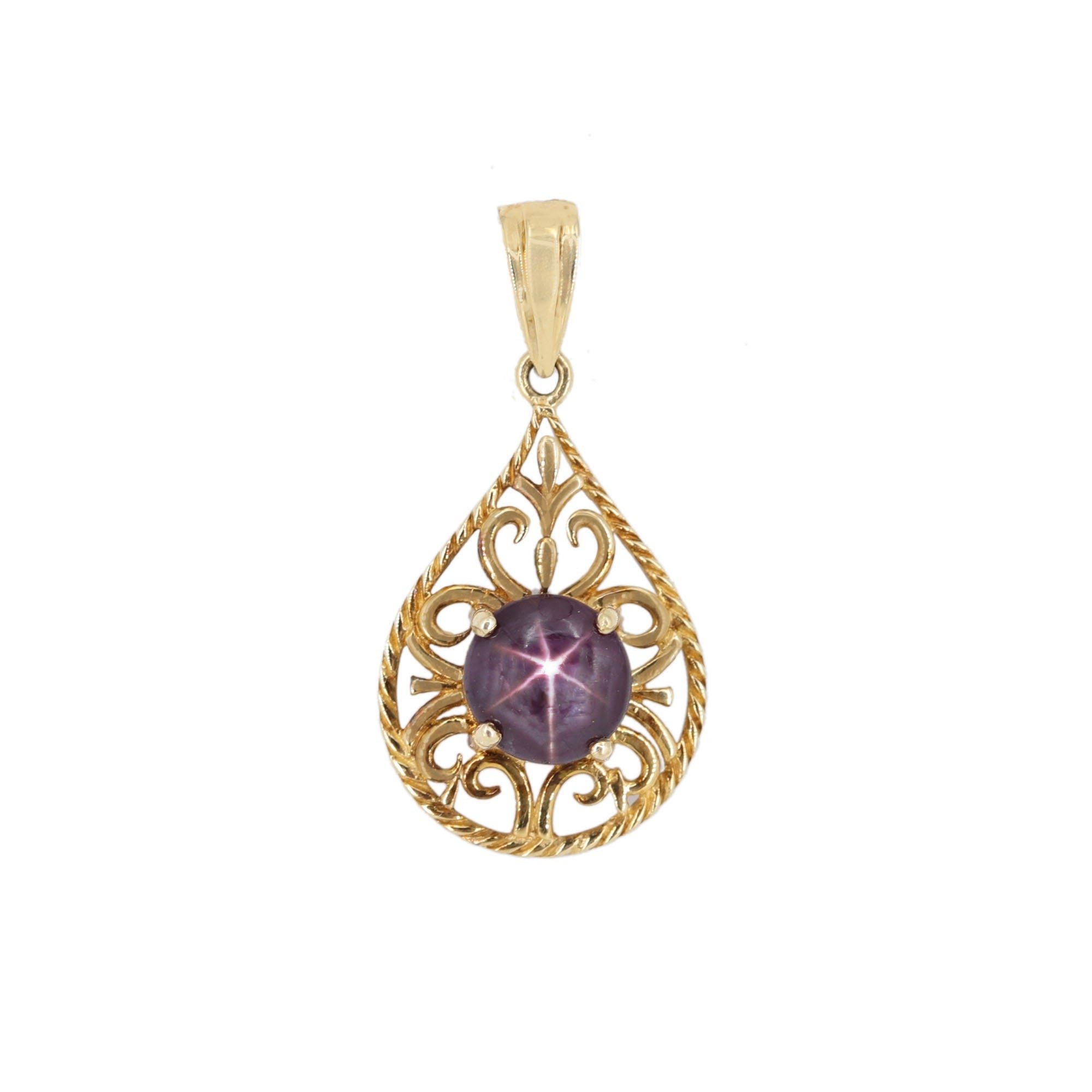 Filigree Style Star Ruby Pendant 14K Gold