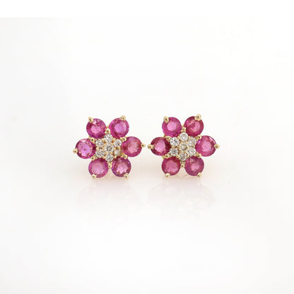 Ruby White Stud Earring 14K Gold