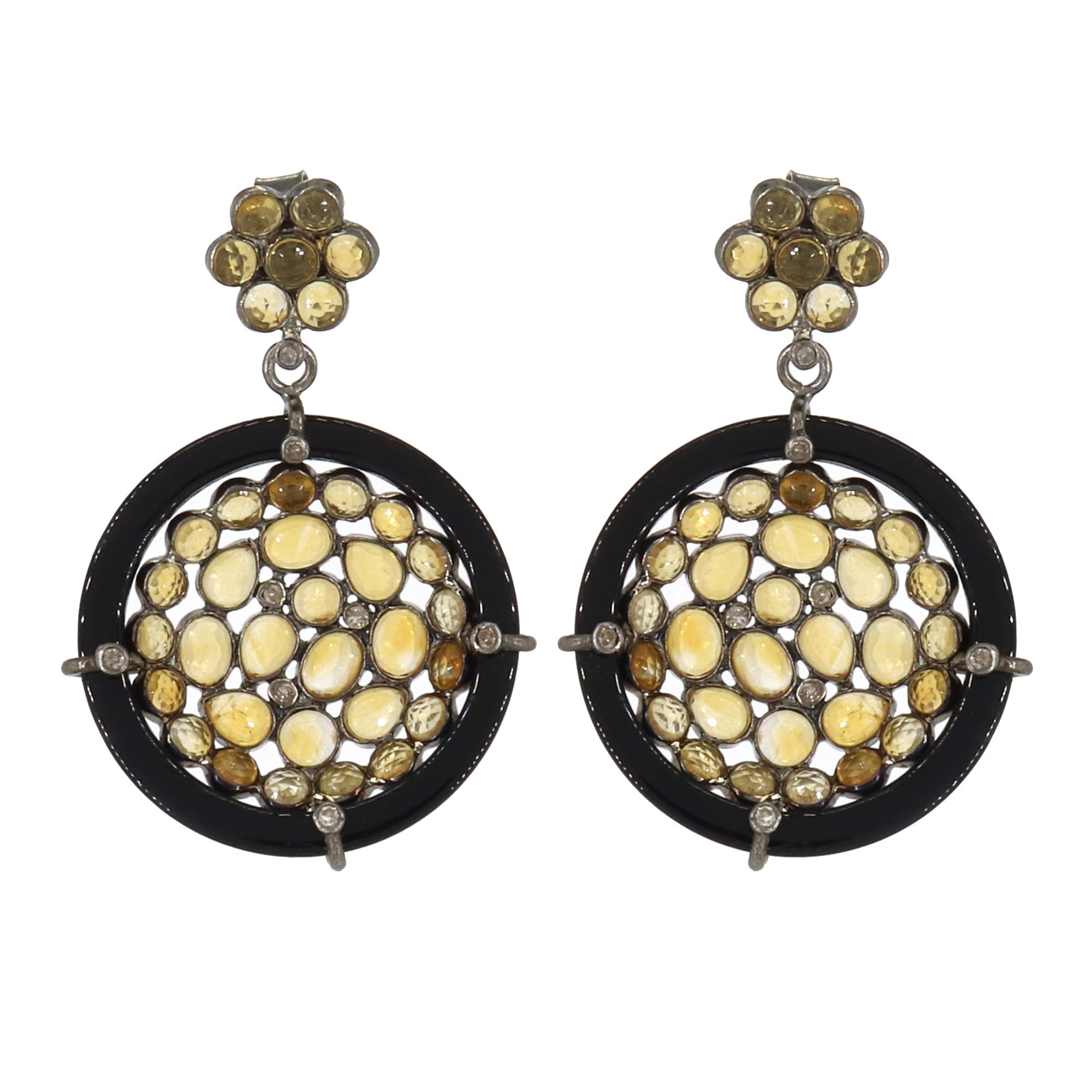 Elegant Vintage Black Onyx Citrine Victorian Style Pierced Earring