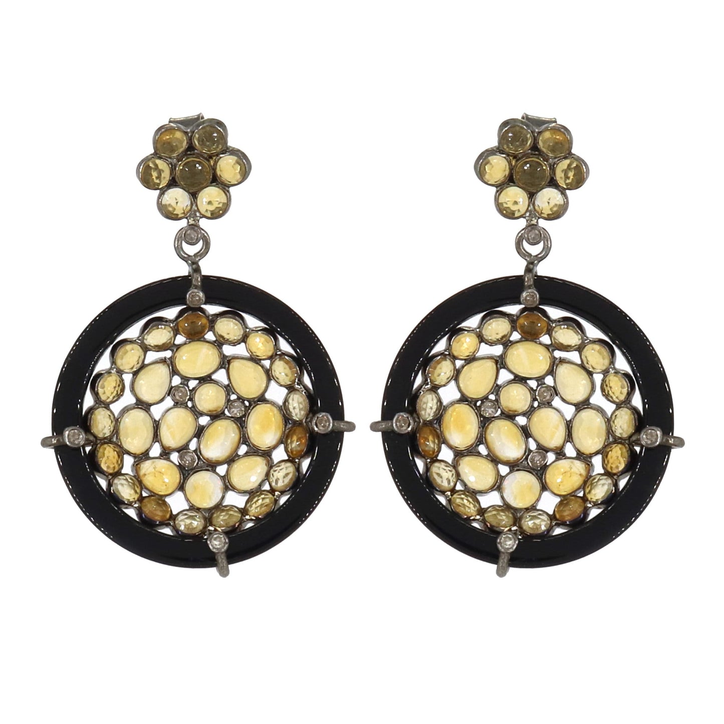 Elegant Vintage Black Onyx Citrine Victorian Style Pierced Earring