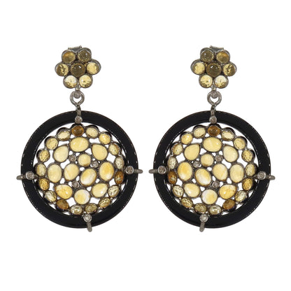 Elegant Vintage Black Onyx Citrine Victorian Style Pierced Earring